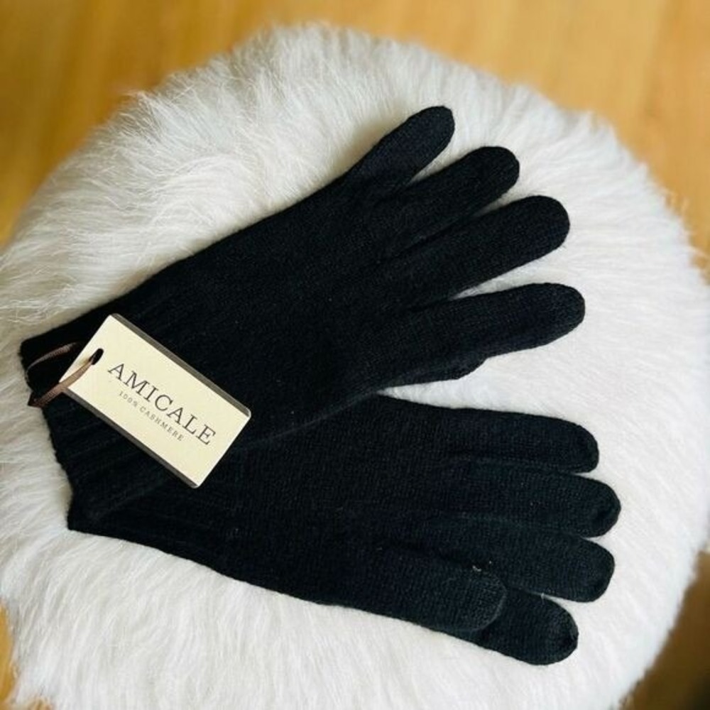 AMICALE Cashmere Touch Screen Tech Knit Gloves, Luxurious, 100%, Black, NWT